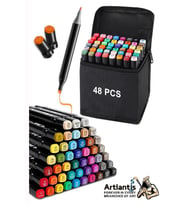 48 Adet Çift Taraflı Marker Kalem Çantalı 1 Paket 48 Renk Touch Markör Çift Uçlu Keçeli Kalem Sanat Tasarım Hobi (Çok Renkli)