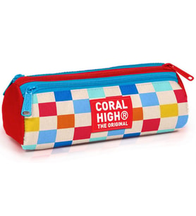 Coral High Kız Çocuk Kırmızı Çok Renkli Dama Desenli Üç Gözlü Okul Kalem Çantası 31025