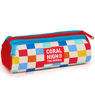 Coral High Kız Çocuk Kırmızı Çok Renkli Dama Desenli Üç Gözlü Okul Kalem Çantası 31025