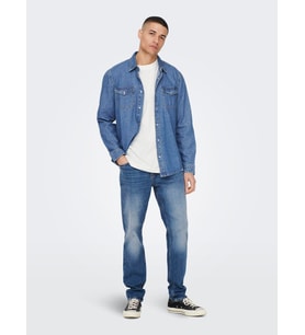 Only & Sons Erkek Göğüs Cepli Denim Gömlek - 22023247 (Mavi)