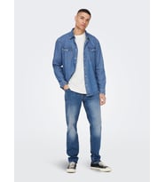 Only & Sons Erkek Göğüs Cepli Denim Gömlek - 22023247 (Mavi)