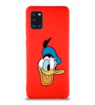 Samsung Galaxy A31 Soft Premier Kapak Donald Duck-A Tasarımlı Silikon Kılıf - Kırmızı (Şeffaf)