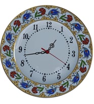 Armada Çini PRT 66 25 Cm Kırmızı Sarı Yaldızlı Lale karanfil Desenli Porselen Çini saat
