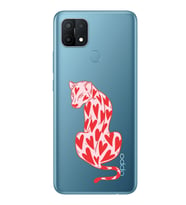 Oppo A15 / A15S Uyumlu Çita ve Kalp Desenli Şeffaf Telefon Kılıfı