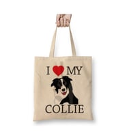 I Love Border Collie Dog KöpekBeyaz Bez Çanta Uzun Saplı Alışveriş Çantası Plaj Çantası
