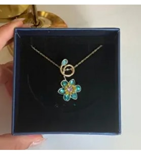 mavi çiçek sarmal kolye çelik tasarım kadın gold (KUTULU)