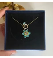 mavi çiçek sarmal kolye çelik tasarım kadın gold (KUTULU)