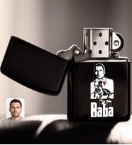BK Gift Kişiye Özel Godfather Baba Tasarımlı Renkli Baskılı Benzinli Siyah Metal Çakmak-2