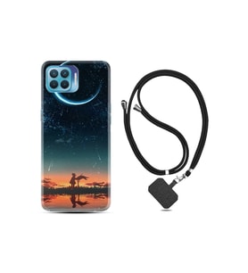 Oppo Reno 4 Lite Kılıf Silikon Desen Boyun Askılı Ay Ve Kız 1720