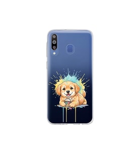 Samsung Galaxy M30 ile Uyumlu Splash Köpek Tasarımlı Şeffaf Silikon Kılıf