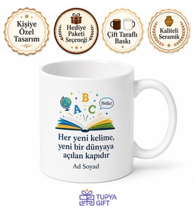 İngilizce Öğreniyorum Yazılı Kupa Bardak Dil Eğitimi Hediye Özel Tasarım