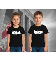 Unisex Ay Yıldızlı T-Shirt 19 Mayıs 29 Ekim 23 Nisan 10 Kasım Atatürk Çocuk Tişört (Siyah)