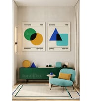 Geometrik Sanat 2'li Ahşap Çerçeveli Tablo Seti
