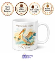 Pelikan Temalı Baskılı Kupa Bardak Özel Tasarım Hediye Porselen Mug