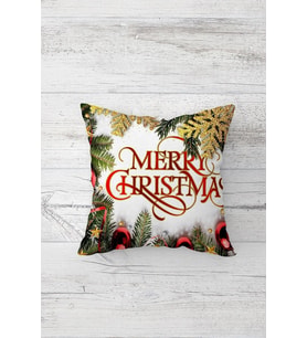 Merry Christmas Yeni Yıl Çift Tarafı Baskılı Gizli Fermuarlı Yastık Kırlent Koltuk Yastık Kılıfı (Beyaz)