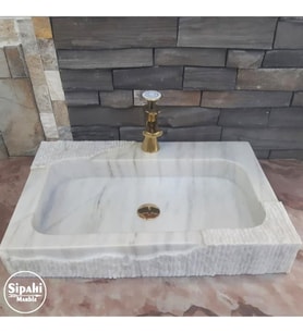 Sipahi Marble Afyon Beyaz Mermer Özel Dizayn Lavabo - Batarya Çıkışlı