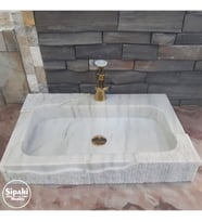 Sipahi Marble Afyon Beyaz Mermer Özel Dizayn Lavabo - Batarya Çıkışlı