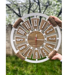 Kişiye Özel Halatlı Dekoratif Ahşap Duvar Saati 50 cm