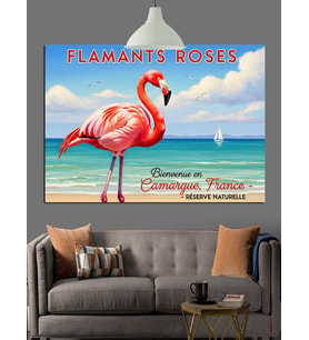 Flamingo Sahilde  Dekoratif Kanvas - Mdf Ahşap Tablo