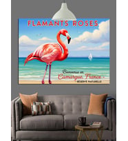 Flamingo Sahilde  Dekoratif Kanvas - Mdf Ahşap Tablo