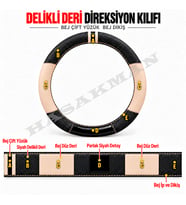 Nissan Micra K14 Dikme Direksiyon Kılıfı Delikli Deri Parlak Siyah Bej Detay Çift Yüzük ve Dikiş 2017-2023