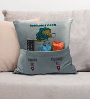 BK Gift Eğlenceli Tasarımlı Organizer Kumanda ve Atıştırmalık Cepli Gri Kırlent Yastık- 6, Ev Dekoru, Ev Hediyesi