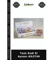 Özel Üretim Aksesuar Makyaj Taşlı Kedi El Aynası Alk3749