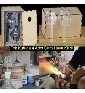 Fermantasyon Hava Kilidi El Yapımı Cam (4 Adet) Ahşap Özel Kutulu