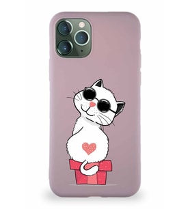 Apple iPhone 11 Pro Soft Premier Kapak Coolcat Tasarımlı Silikon Kılıf - Pudra (Şeffaf)