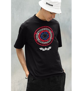 Özel Tasarım Kaptan Amerika Kalkan Baskılı Unisex Oversize Marvel Karakter Tişört