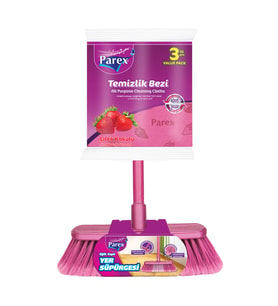 Eğik Sapli Yer Süpürgesi ve Çilek Kokulu Temizlik Bezi Paketi