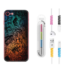 Apple iPhone 5 6 7 8 Plus Se XR Kılıf Kablo Koruma Spiral Silikon İşaretler Tuval 1716