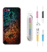 Apple iPhone 5 6 7 8 Plus Se XR Kılıf Kablo Koruma Spiral Silikon İşaretler Tuval 1716