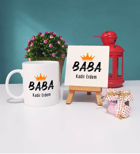 Baba Kupa Bardak ve Dekoratif Taş Baskı Hediye Seti