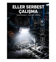 Mey İthalat® Beyaz Led Işık Sensörlü Kafa Lambası Lityum Batarya Led El Fenerli Şarjlı