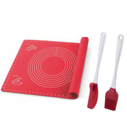 Silicolife Ölçülü Silikon Hamur Açma Matı 40x50cm, Silikon Spatula, Silikon Fırça (Kırmızı)