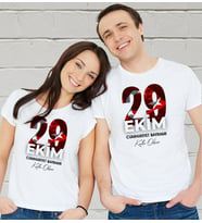 BK Gift 29 Ekim Tasarımlı 2’li Yetişkin Çift Beyaz Tişört-3, 29 Ekim Hediyesi, Trend Tişört, 100.Yıl Hediyesi