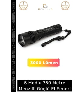 Profesyonel Üretim 750 Metre Menzilli Şarjlı Beyaz Işık 5 Modlu 3000 Lümen Güçlü El Feneri