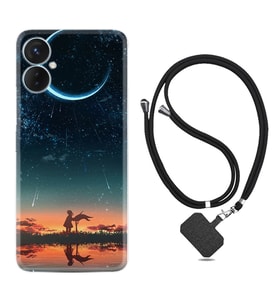 Tecno Spark 9T Kılıf Silikon Boyun Askılı İpli Desenli Silikon Ay ve Kız 1720