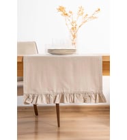 Ruffle Bej Fırfırlı %100 Pamuklu Ham Keten Runner 50x130 cm