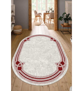 Dijital Baskılı Kaymaz Taban Yıkanabilir Oval Salon Halısı Mutfak Halısı Yolluk NDO-HT-234 (Bordo)