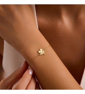 Kişiye Özel 925 Ayar Gümüş Minimalist Şık Yonca Tarih Bileklik (Gold)