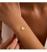 Kişiye Özel 925 Ayar Gümüş Minimalist Şık Yonca Tarih Bileklik (Gold)