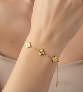 Gold Yonca Detaylı Bileklik (Altın)