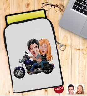 BK Gift Kişiye Özel Motorcu Sevgililer Karikatürlü Taşınabilir Koruyucu Tablet Kılıfı & Organizer Çanta - Siyah-1