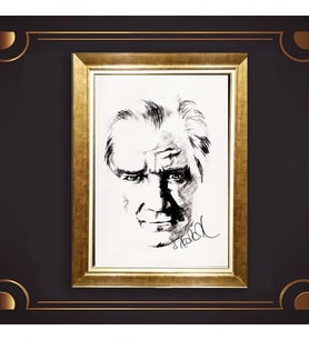 Özel Seri Paspartulu Çerçeveli Atatürk Tablo l474 (Gold)