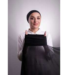 Siyah Pratik Hazır Geçmeli Şal Şifon Boru Boneli 3001_01