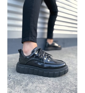 Siyah Cloud Bağcıklı Rugan Erkek Günlük Sneaker Ayakkabı (Siyah Rugan)