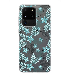 Samsung Galaxy S20 Ultra Kapak Floral Su Yeşili Tasarımlı Şeffaf Silikon Kılıf