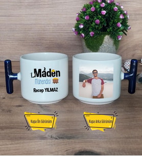 Maden Mühendisi Kupa Bardak Fotoğraflı T Lacivert Kulplu Mühendisler Günü Hediyesi